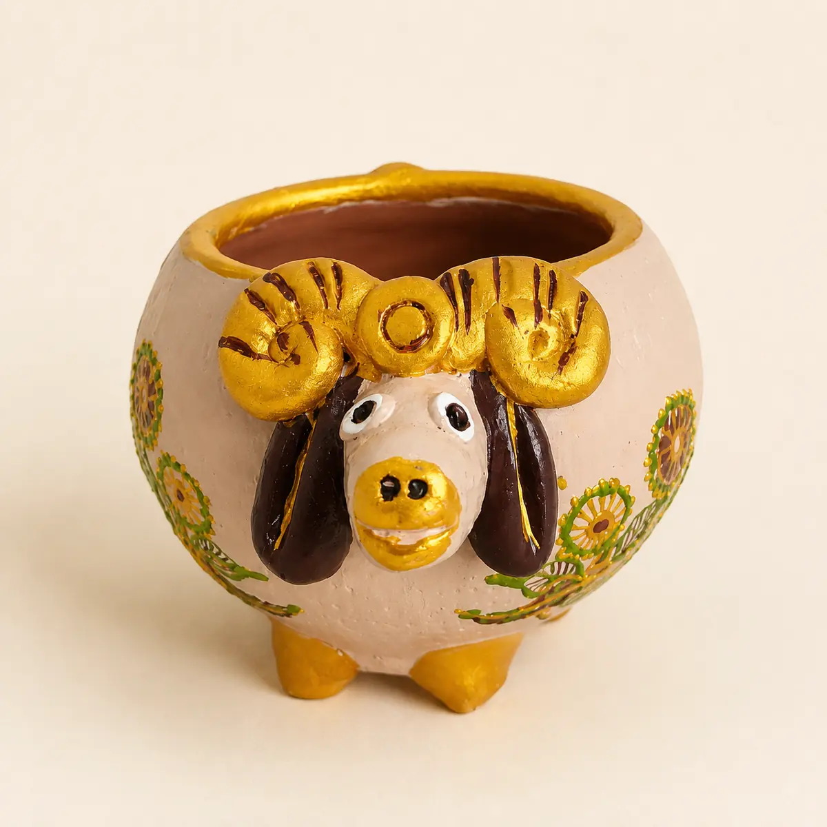 Golden Horn Ram Planter — studio product photograph